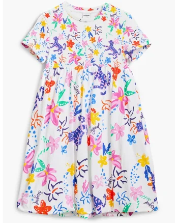 Rochie evazata cu imprimeu, Roz deschis/Albastru royal/Alb optic