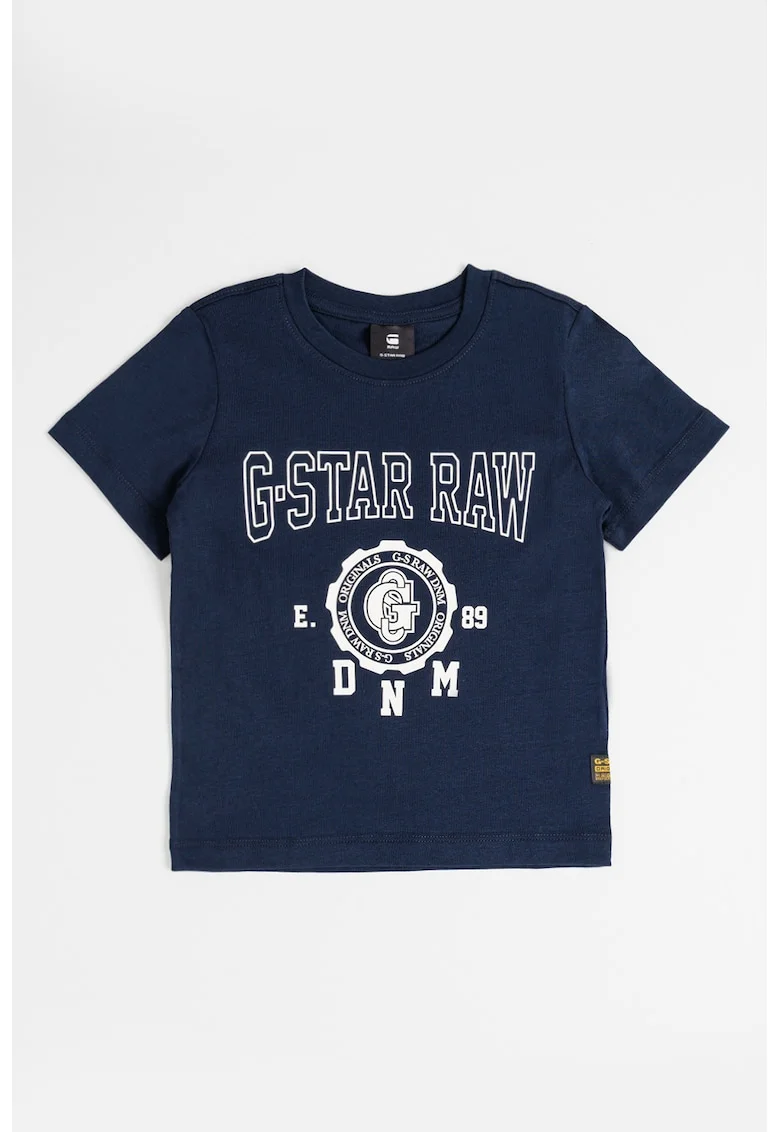 Tricou de bumbac organic cu logo supradimensionat, Crem/Bleumarin