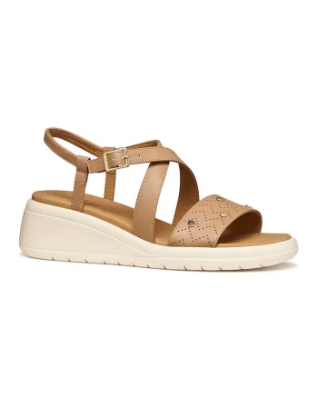 Sandale wedge din piele ecologica, Bej inchis