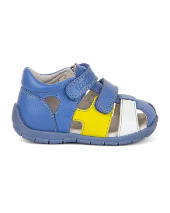 Sandale cu inchidere velcro, Alb/Galben/Albastru deschis
