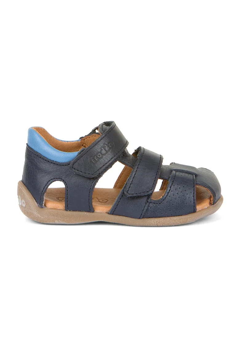 Sandale din piele cu model uni cu inchidere velcro, Albastru ultramarin/Albastru deschis