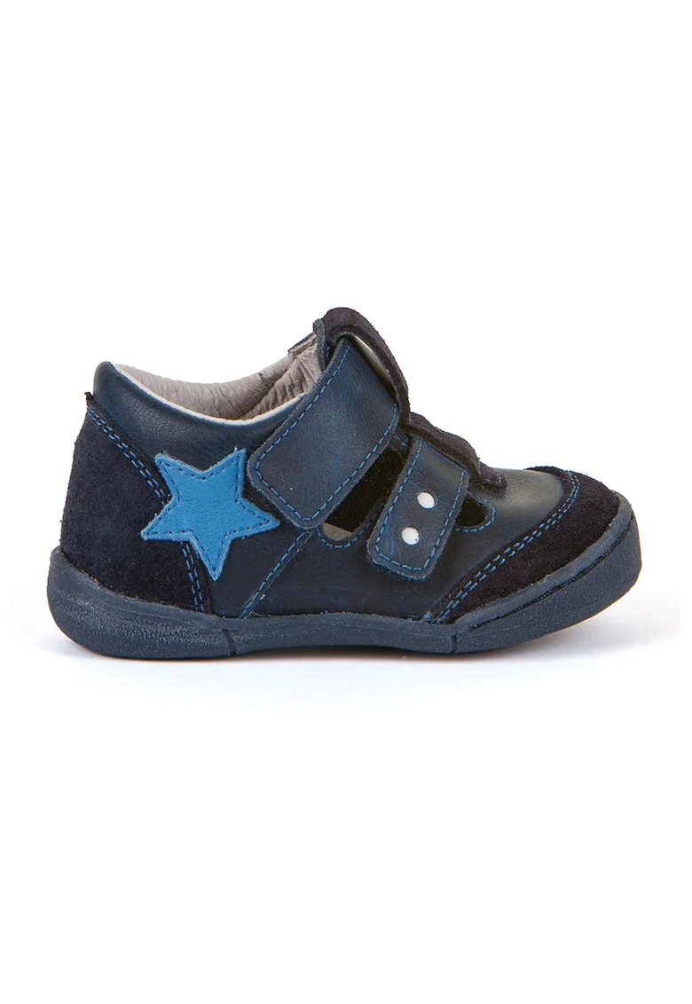 Sandale din piele si piele intoarsa cu detaliu cu stea, Negru/Albastru ultramarin/Albastru deschis