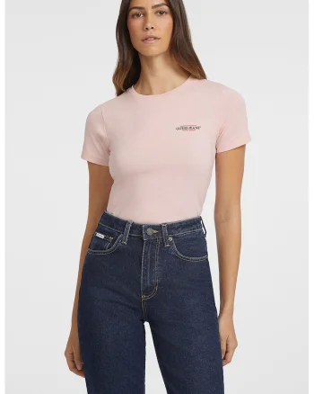 Tricou slim fit cu decolteu la baza gatului, Roz pal