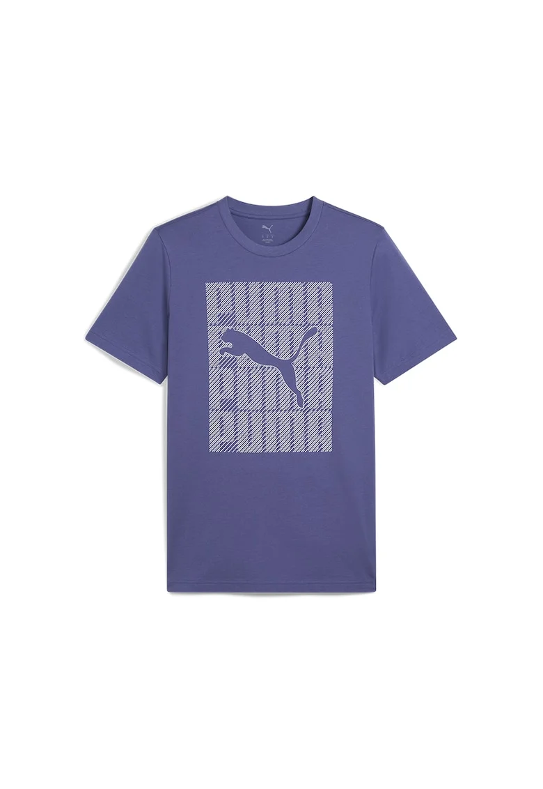Tricou din amestec de bumbac cu imprimeu logo, Albastru indigo/Alb murdar