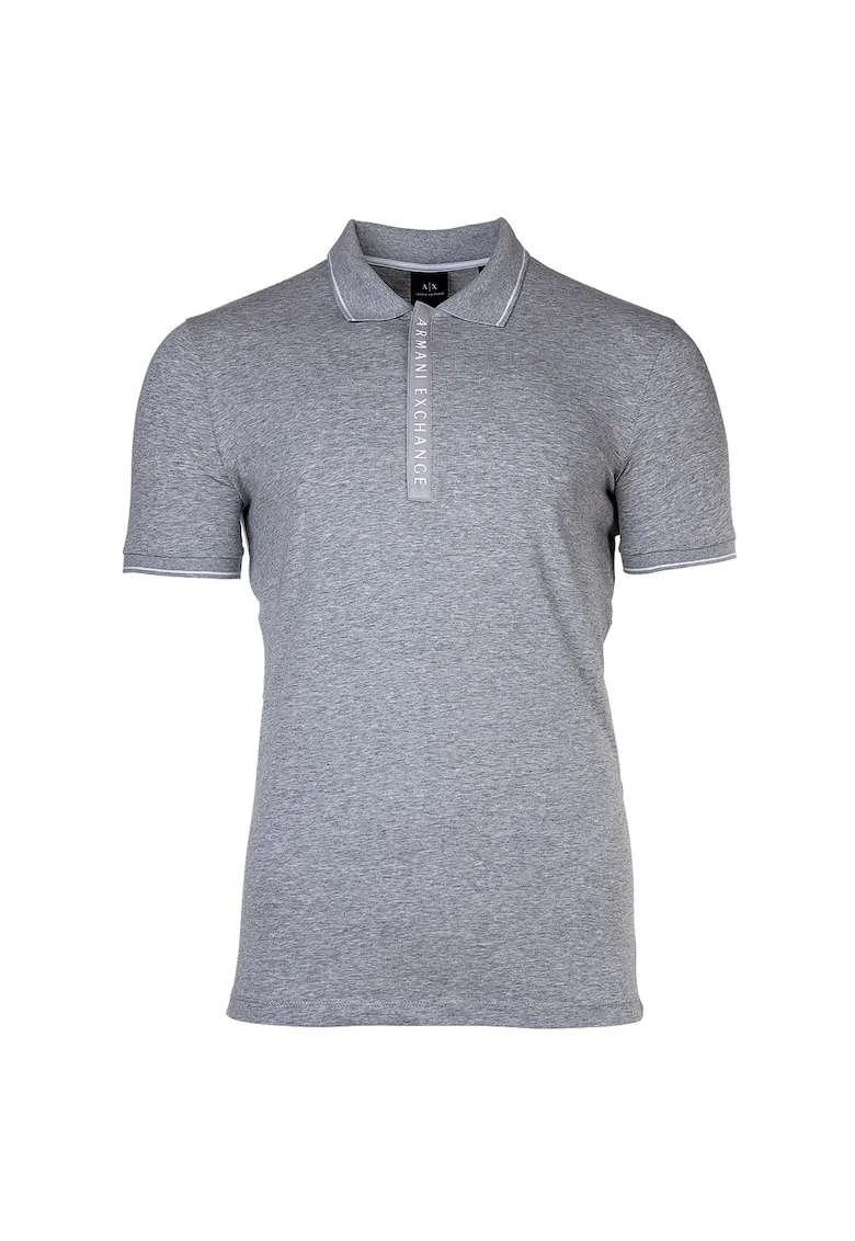 Tricou polo cu fenta cu fermoar, Gri