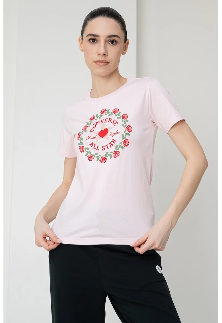 Tricou slim fit cu imprimeu logo, Rosu/Verde/Roz pal