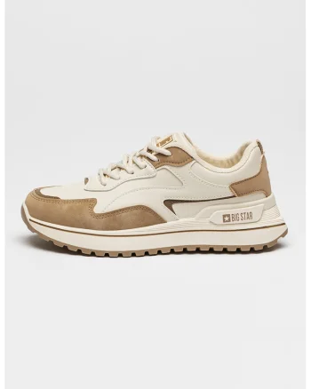 Pantofi sport din piele ecologica cu model colorblock, Alb/Maro taupe