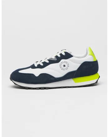 Pantofi sport cu logo si garnituri din piele intoarsa, Alb/Bleumarin