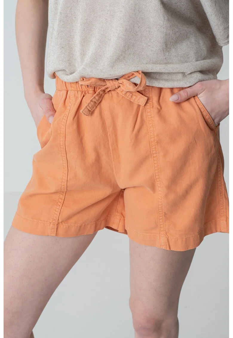 Pantaloni scurti din amestec de lyocell cu snur, Portocaliu deschis