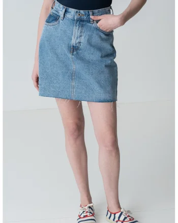 Fusta mini din denim, Albastru melange