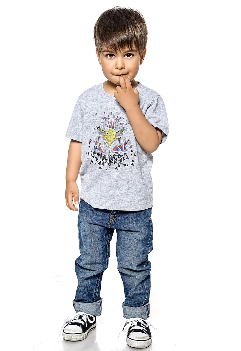 Tricou cu imprimeu grafic, Rosu/Gri/Galben