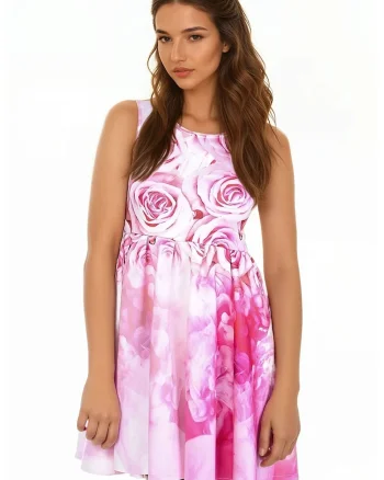 Rochie baby-doll cu imprimeu floral, Roz