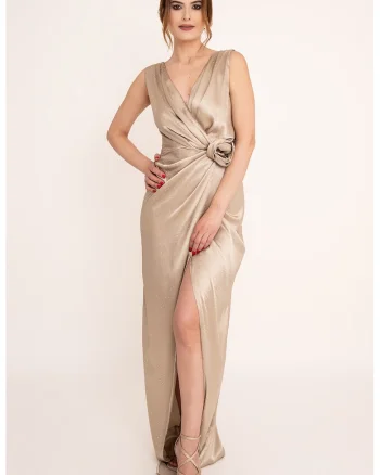 Rochie lunga din satin Lilith, Maro nisip