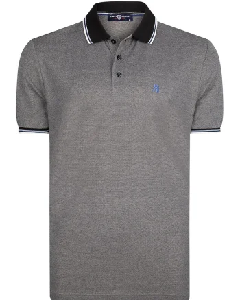 Tricou cu model uni si guler polo, Gri inchis