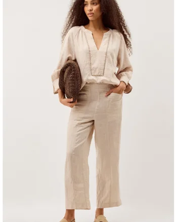 Pantaloni de in cu buzunare laterale, Bej deschis