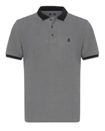 Tricou polo cu logo brodat discret, Gri inchis
