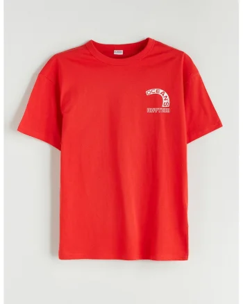 Tricou lejer din bumbac cu imprimeu, Portocaliu mandarina