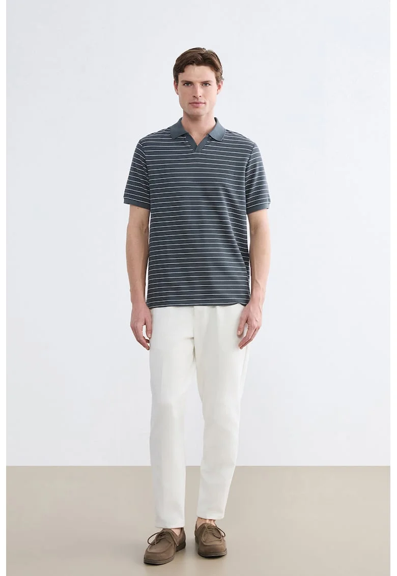 Tricou polo cu dungi, Alb/Gri antracit