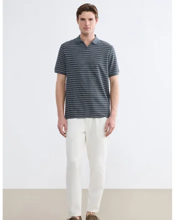 Tricou polo cu dungi, Alb/Gri antracit