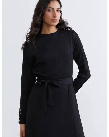 Rochie texturata cu maneci lungi, Negru