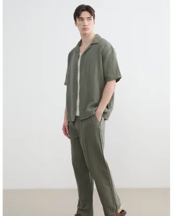 Pantaloni relaxed-fit din bumbac cu snururi, Kaki