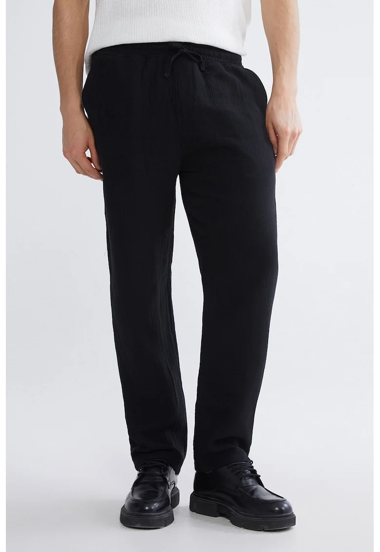 Pantaloni relaxed-fit din bumbac cu snururi, Negru