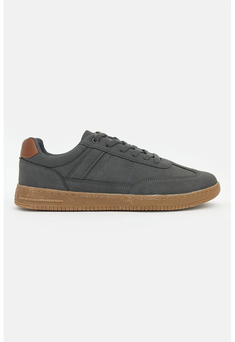 Pantofi sport low-cut de piele intoarsa sintetica, Gri carbune