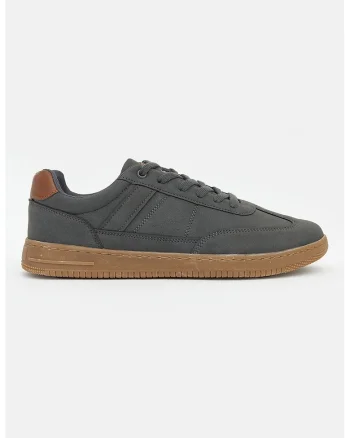 Pantofi sport low-cut de piele intoarsa sintetica, Gri carbune