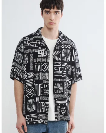 Camasa cu model si maneci scurte, Negru