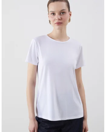Tricou uni cu decolteu rotund, Alb