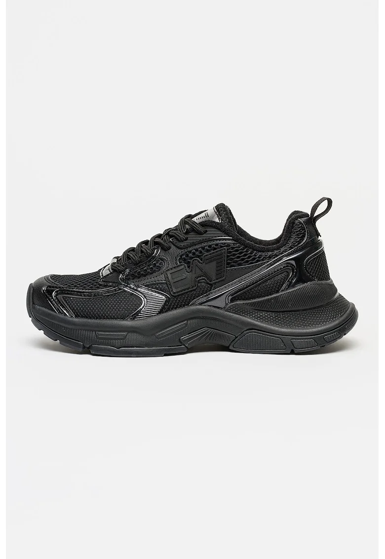 Pantofi sport cu logo si sireturi, Negru
