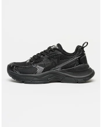 Pantofi sport cu logo si sireturi, Negru