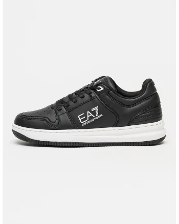 Pantofi sport de piele ecologica cu logo, Negru/Alb optic