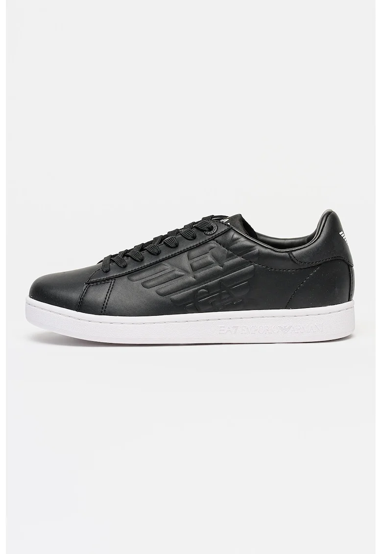 Pantofi spor unisex din piele cu monograma in relief, Gri antracit