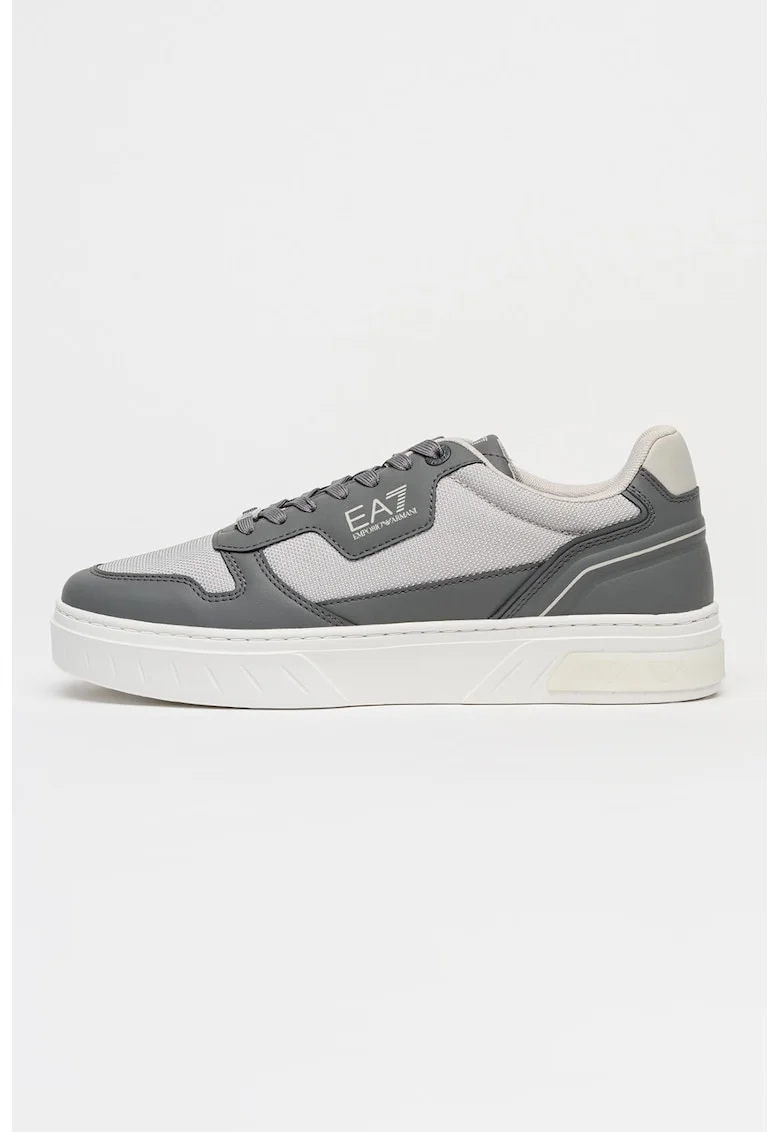 Pantofi sport flatform cu imprimeu logo, Gri deschis/Alb murdar