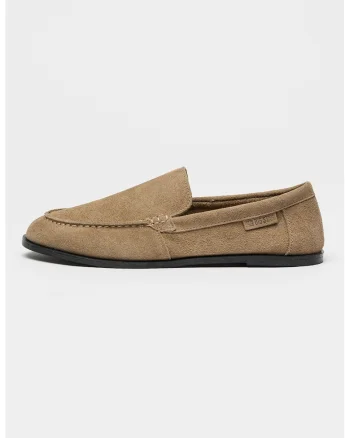 Pantofi loafer din piele intoarsa cu varf rotund, Maro taupe