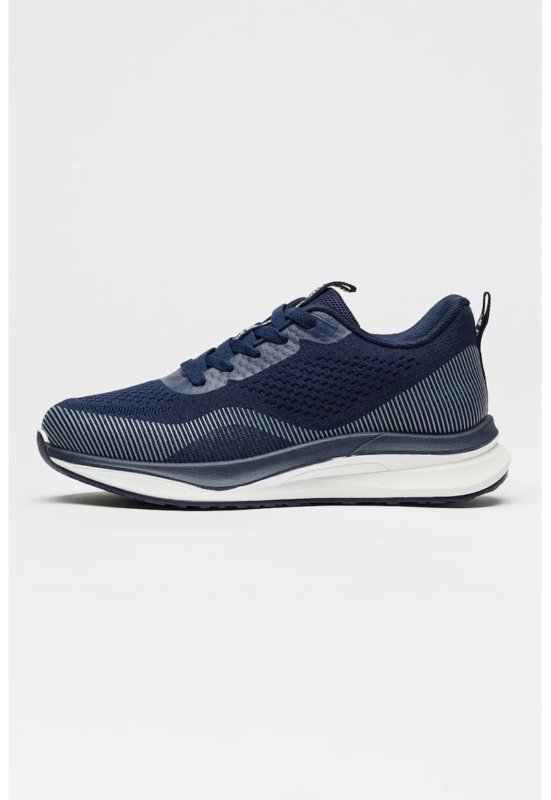 Pantofi sport din tricot si plasa cu logo, Alb optic/Bleumarin