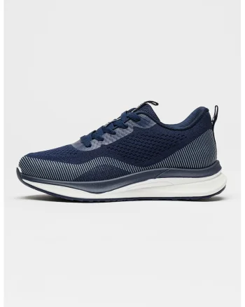 Pantofi sport din tricot si plasa cu logo, Alb optic/Bleumarin