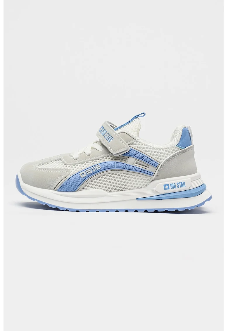 Pantofi sport low-cut din material textil si piele ecologica, Albastru pastel/Gri deschis/Alb optic