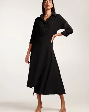 Rochie-camasa midi cu croiala asimetrica Yemen, Negru