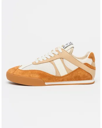 Pantofi sport Kick cu piele intoarsa si insertii din piele, Alb/Caramel