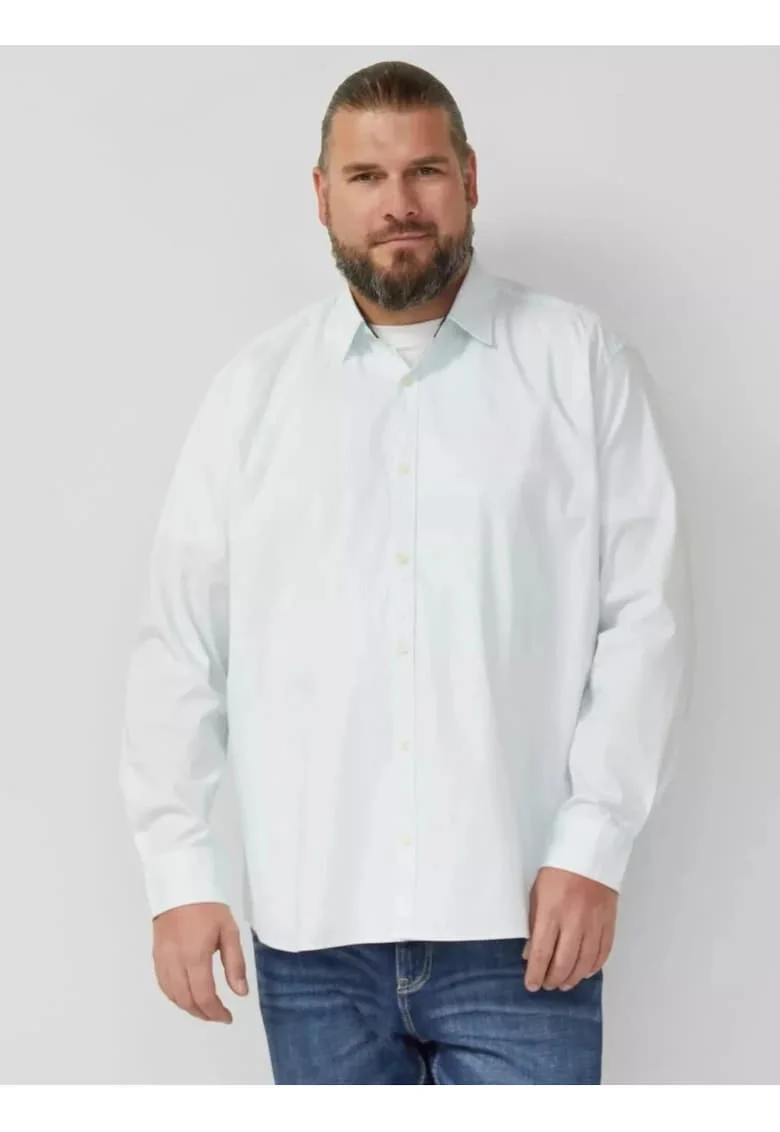 Big Sizes, Camasa barbati big sizes, cu guler Kent si imprimeu cu dungi, Slim Fit, Alb