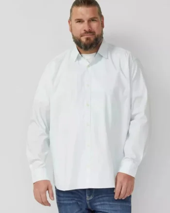 Big Sizes, Camasa barbati big sizes, cu guler Kent si imprimeu cu dungi, Slim Fit, Alb