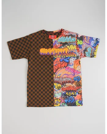 Tricou de bumbac cu model, Maro/Multicolor