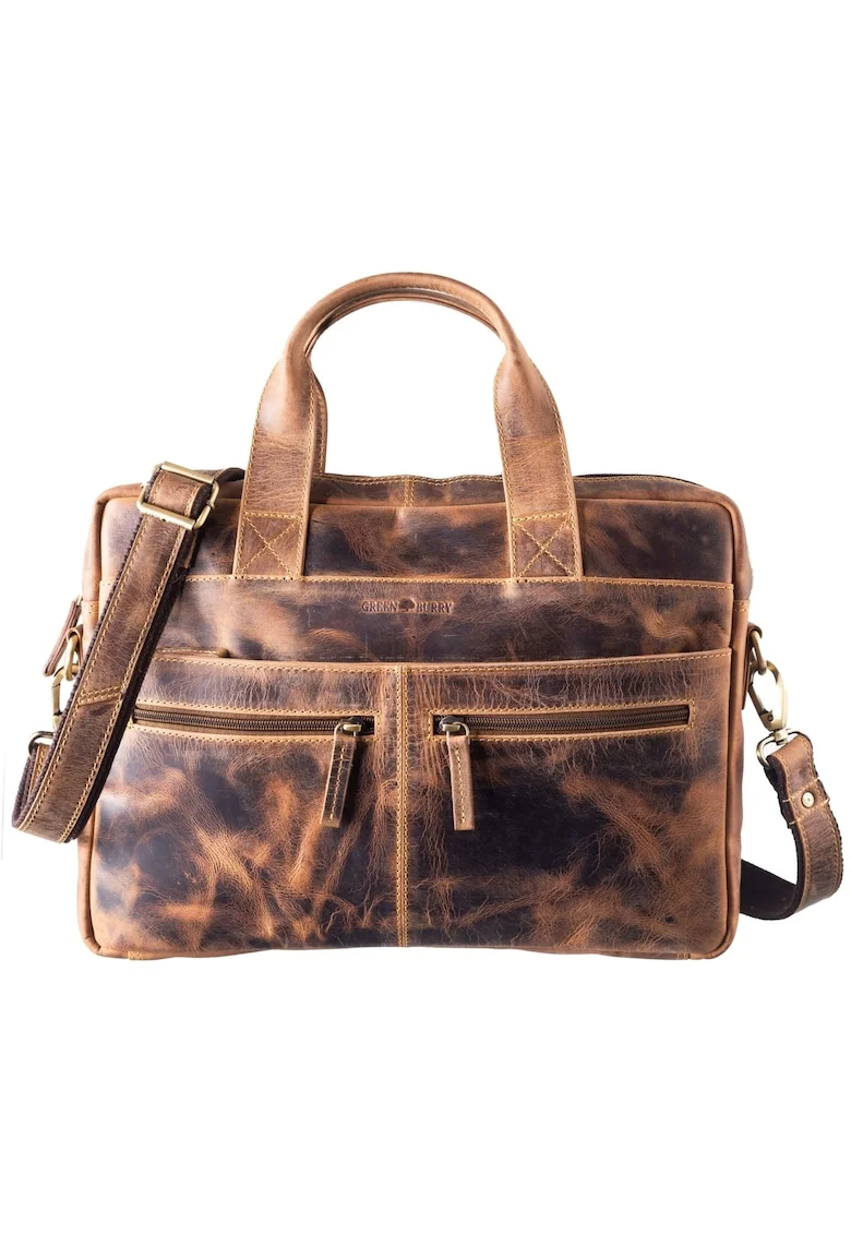 Geanta umar unisex piele naturala maro antichizat 38 x 26 cm, Vintage,  Maro antichizat