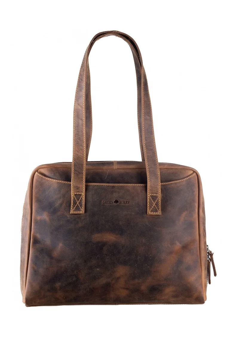 Geanta umar dama piele naturala maro antichizat 35 x 27 cm, Vintage,  Maro antichizat