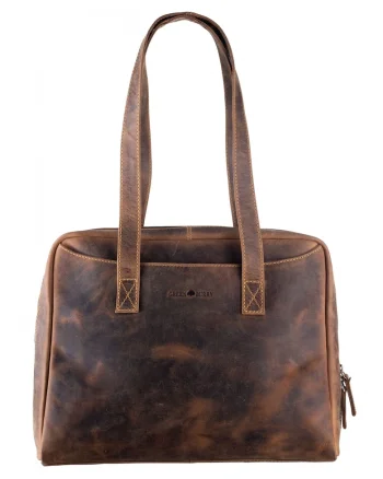 Geanta umar dama piele naturala maro antichizat 35 x 27 cm, Vintage,  Maro antichizat