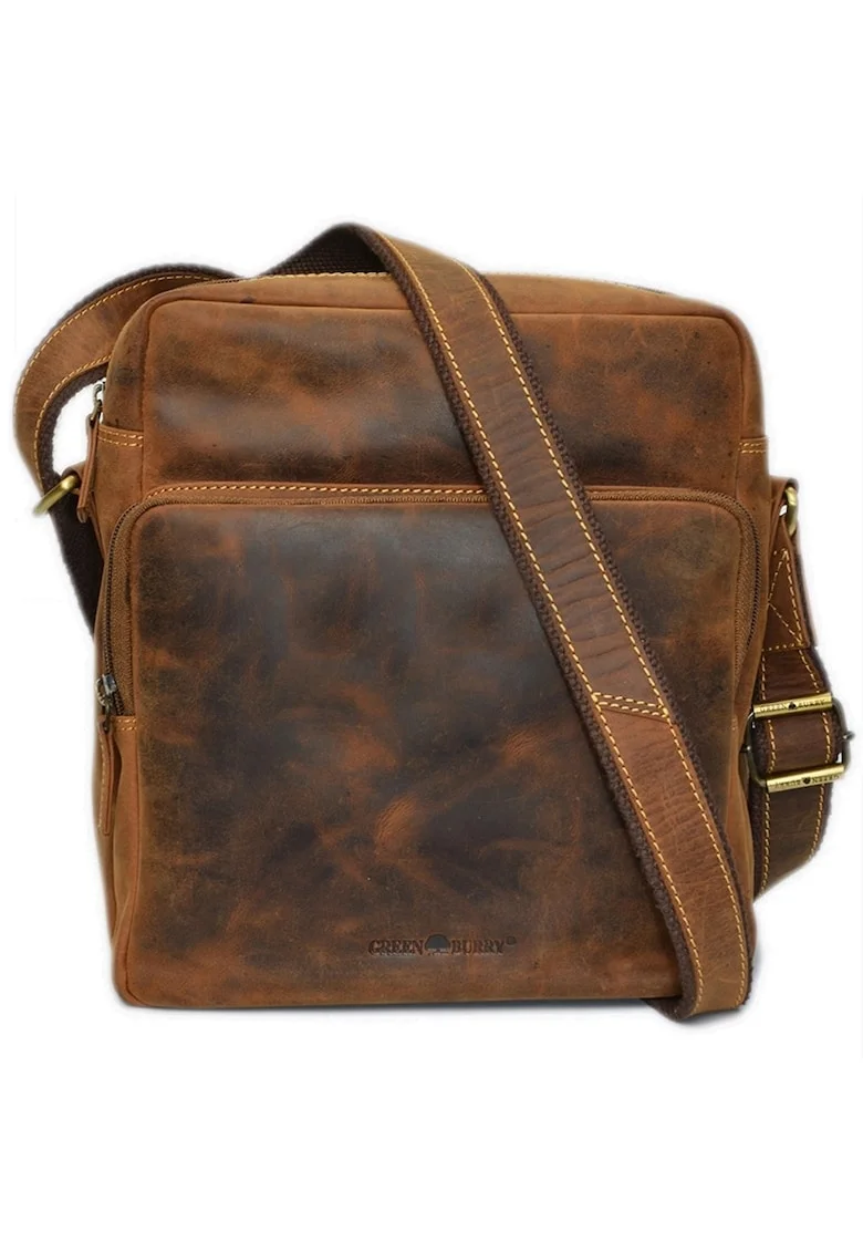 Geanta umar unisex piele naturala maro antichizat 24 x 29 cm, Vintage,  Maro antichizat