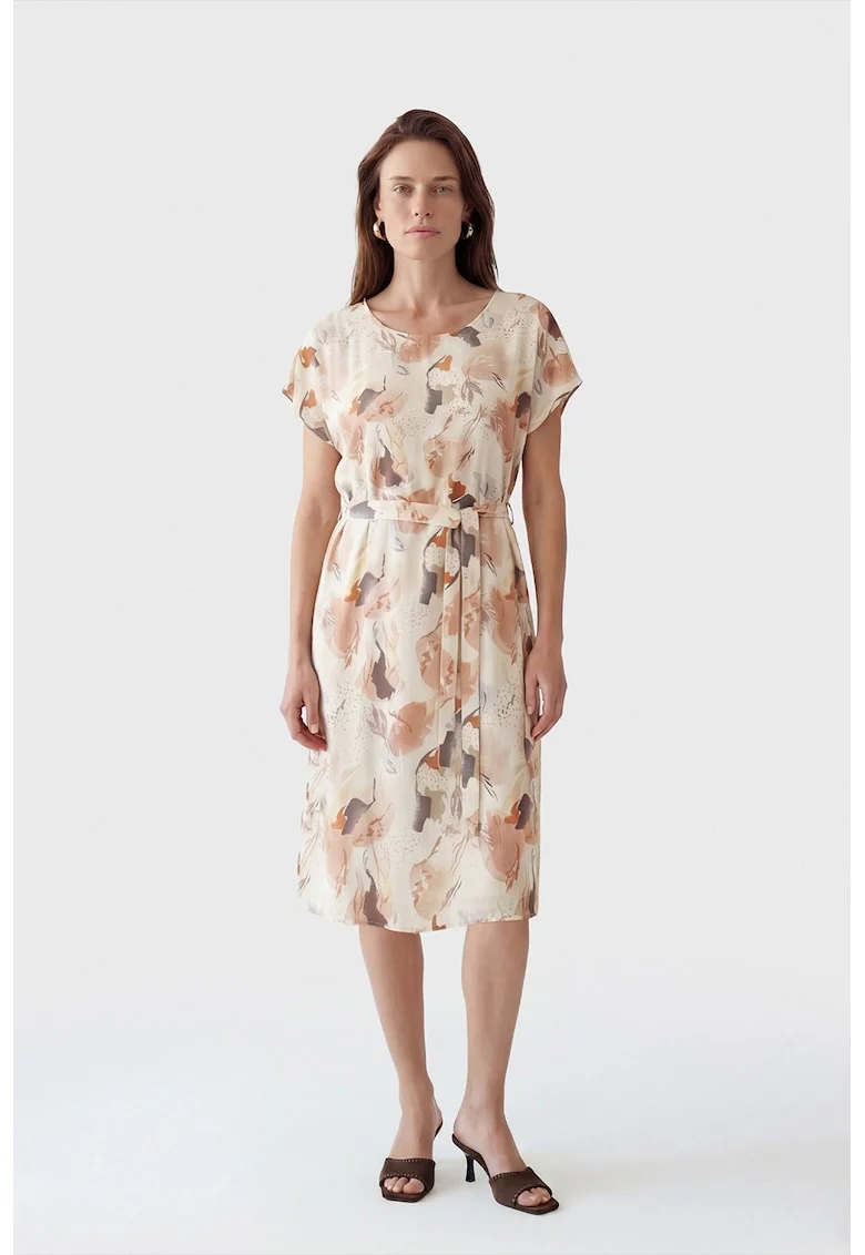 Rochie scurta cu imprimeu floral, Portocaliu persan/Crem/Gri inchis