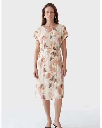 Rochie scurta cu imprimeu floral, Portocaliu persan/Crem/Gri inchis
